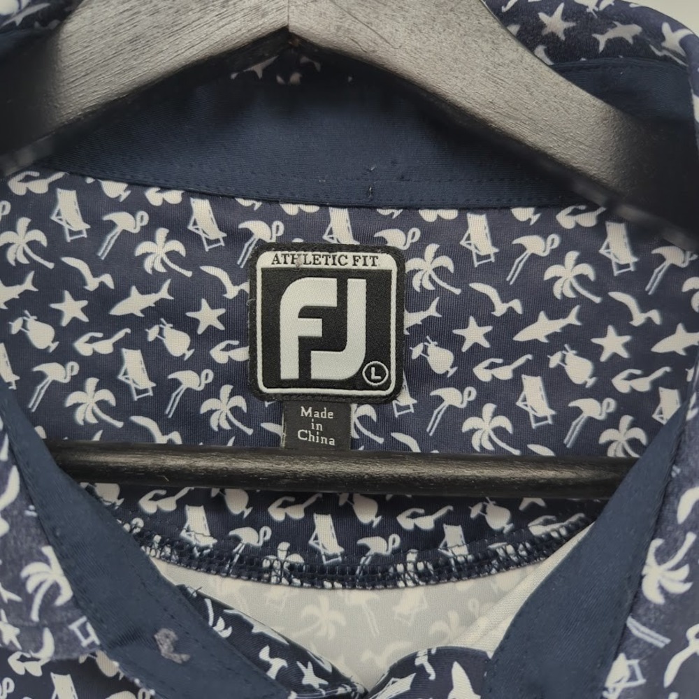 FootJoy FJ Polo Shirt Men's Large Blue Beach Print Iron Horse Golf Course AOP - Picture 7 of 11